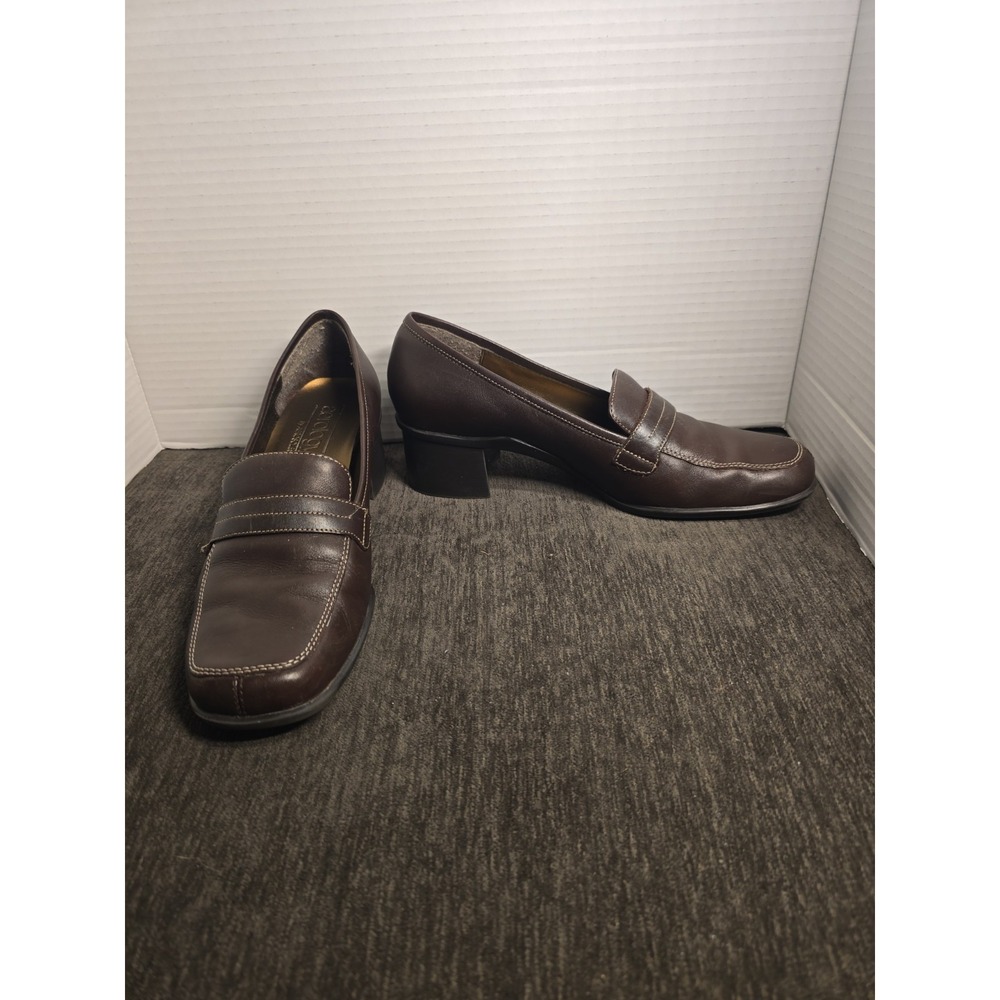 Aerology by Aerosoles Alexis Tailored Block Heel Loafers Brown Leather Womens 8M